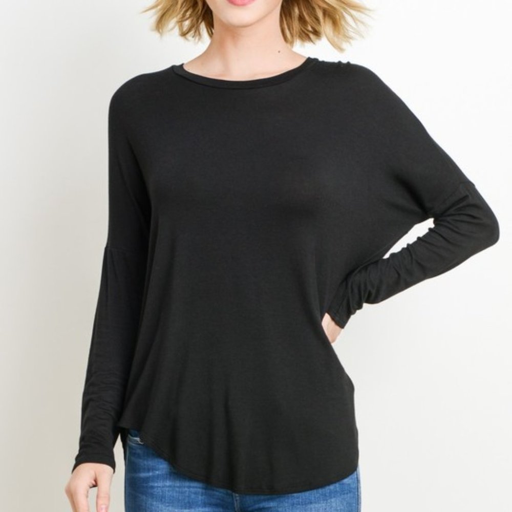Black Dolman Sleeve High Low Top